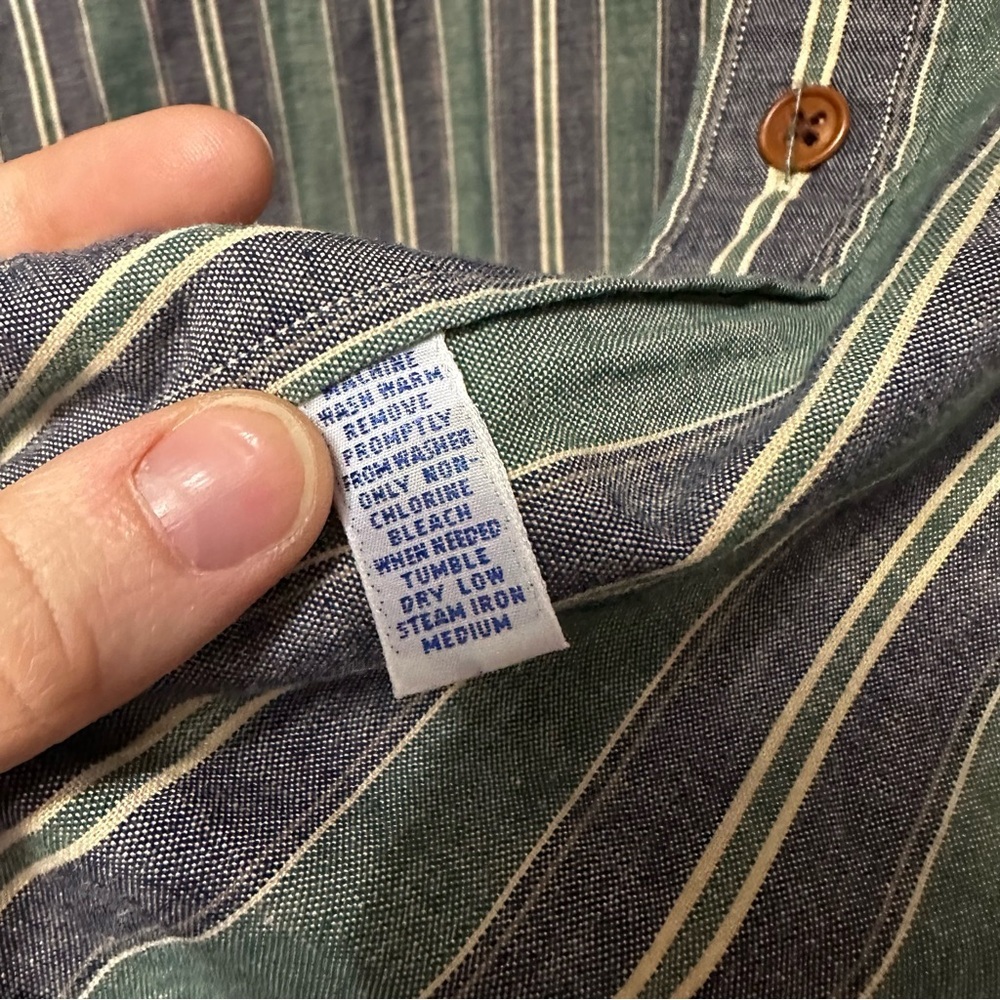 Polo by Ralph Lauren Striped Button Down Shirt Large 100% Cotton Mandarin Collar - Picture 10 of 10